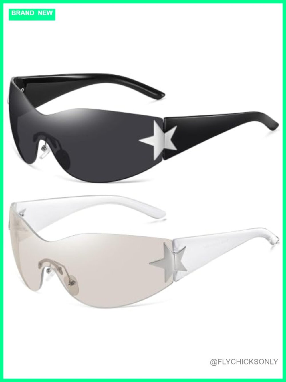Y2k Wrap Around Rimless UV400 Sunglasses Oversized Oval Shield